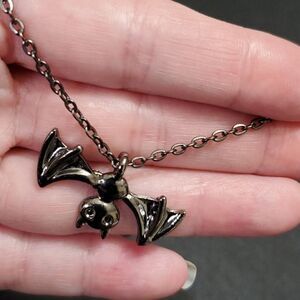 Dark silver tone bat necklace 16-18"